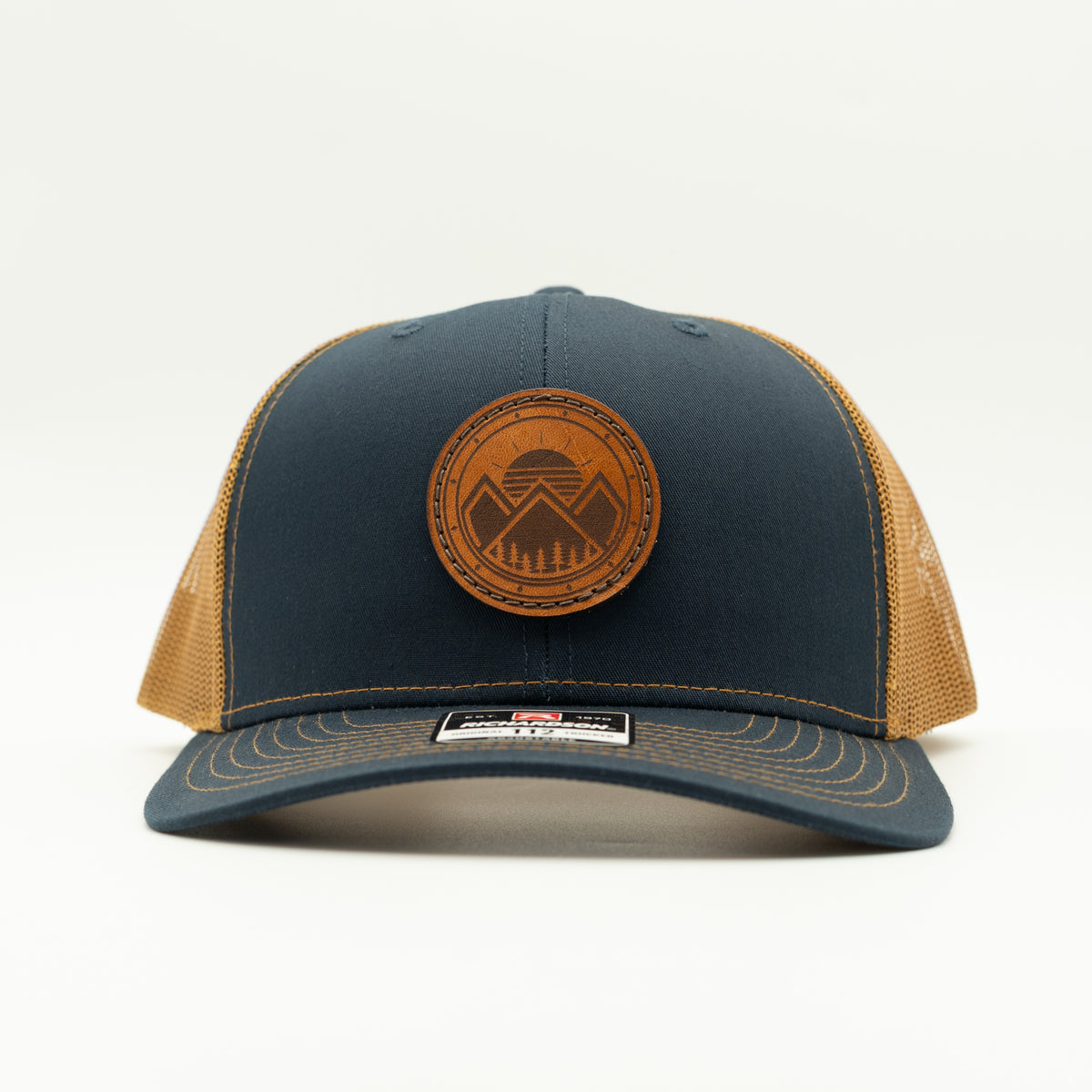 Blue and Brown Trucker Hat with Motivational Patch Unisex Tropic Water Blue Leather Patch Trucker – Kona Brand main image 3