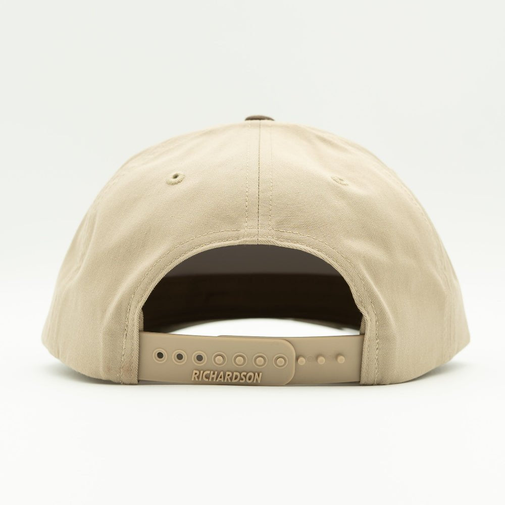 Back view of brown/khaki Richardson 312 hat featuring adjustable snapback closure and comfortable mid profile shape.