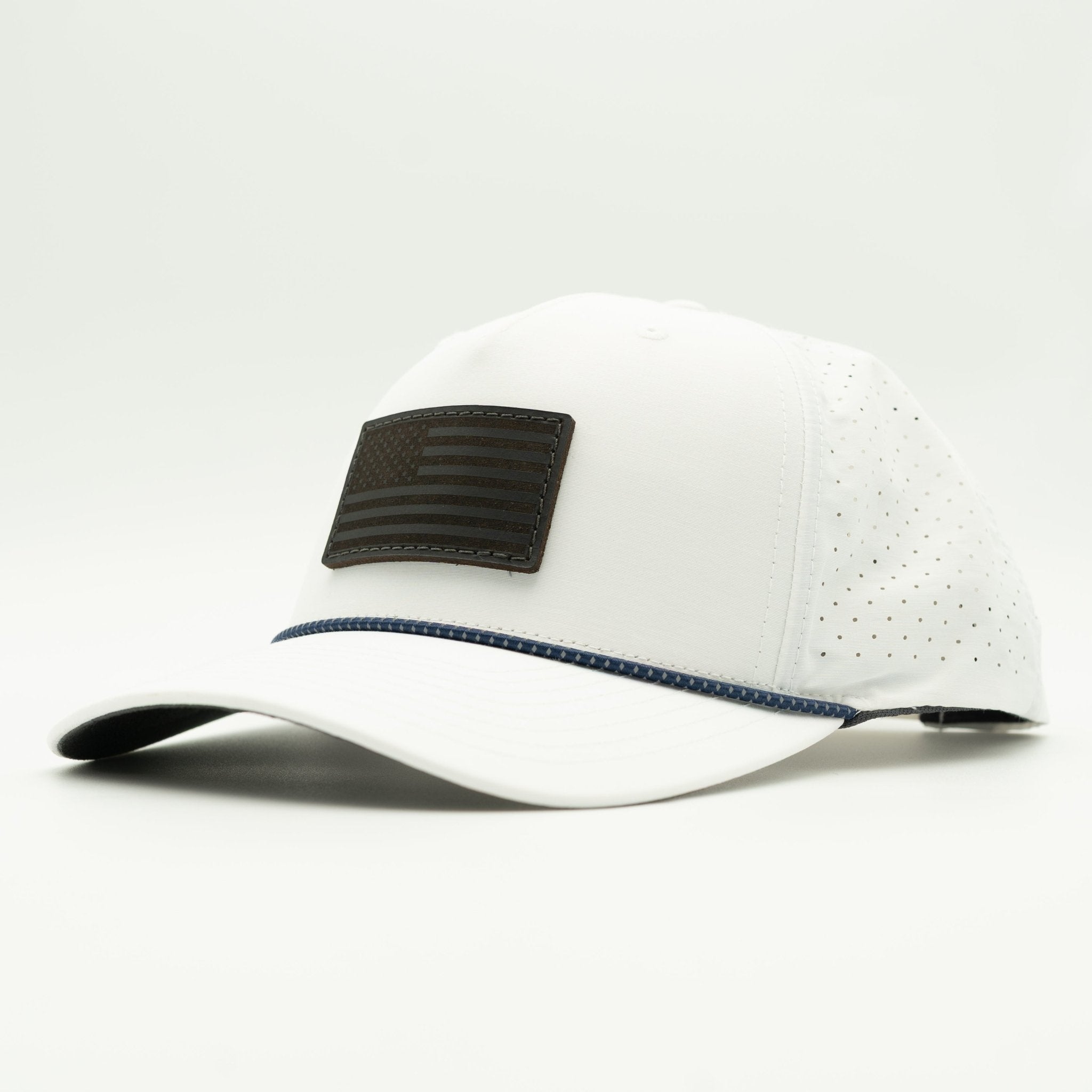 White cap with black flag patch on a light gray background
Color: White/Navy