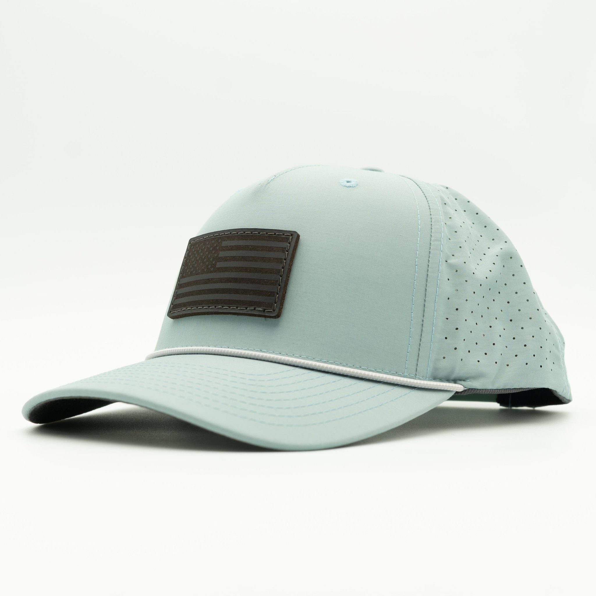 Light blue baseball cap with a brown patch on a white background
Color: Smoke Blue