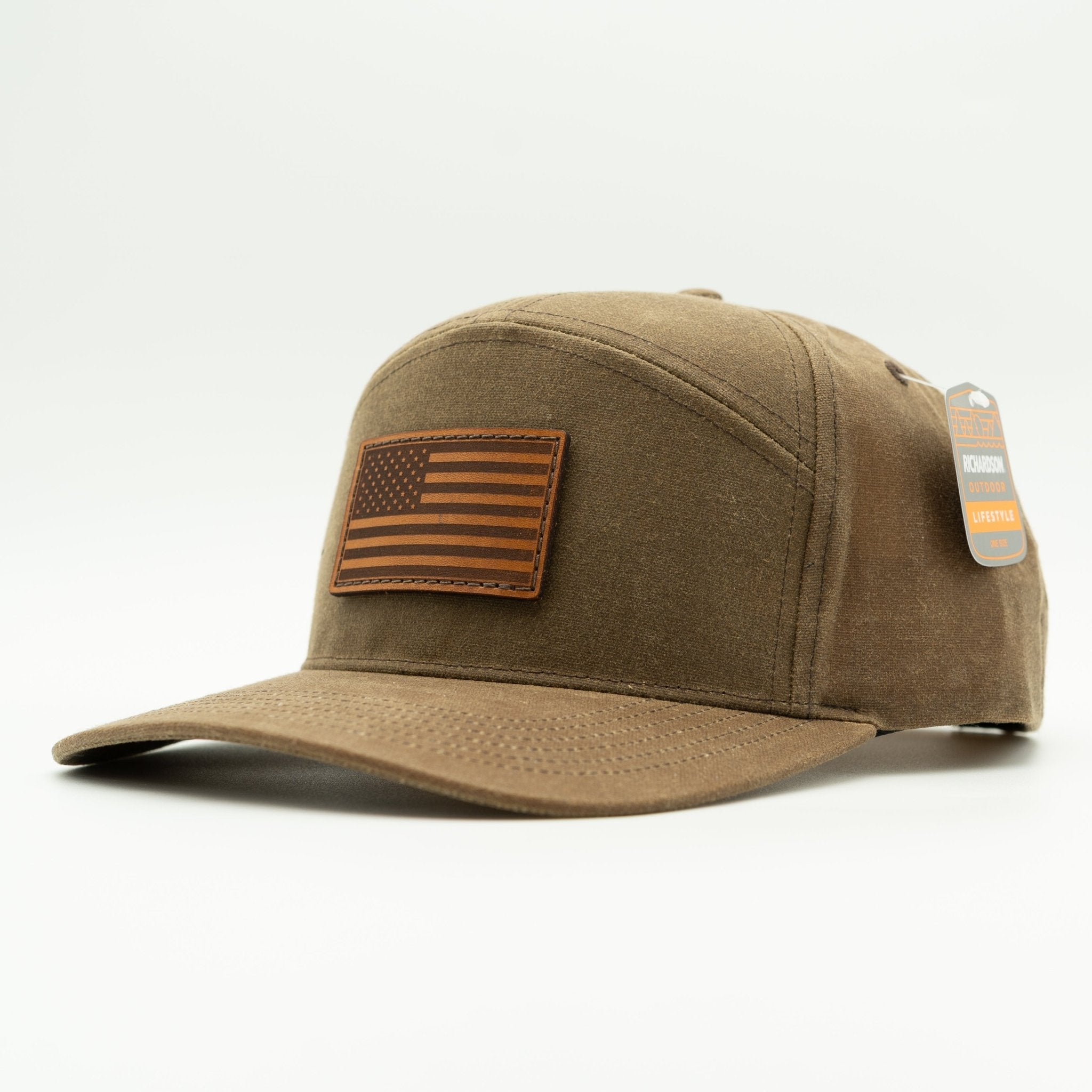 Brown cap with American flag patch on a white background
Color: Buck