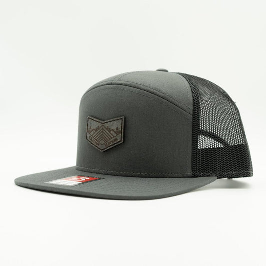 MIDNIGHT MOUNTAIN Hat – Leather Patch Trucker Hat – Richardson 168