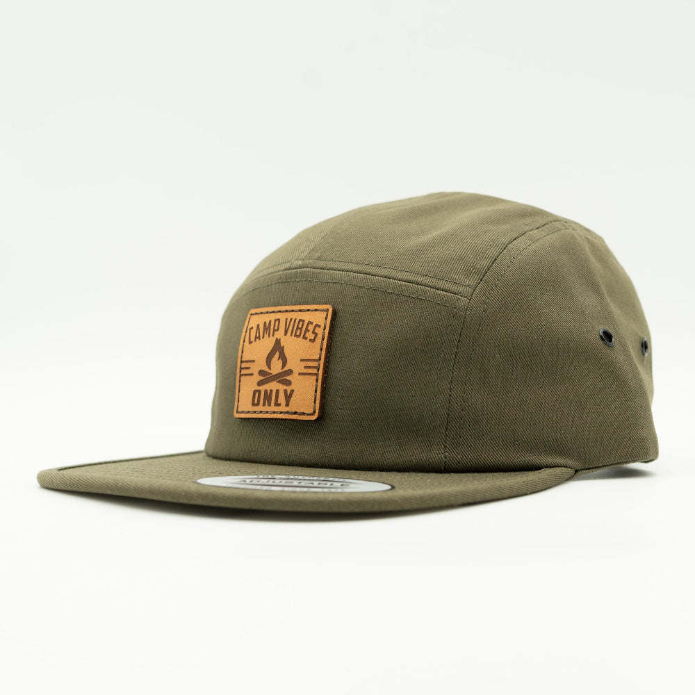 CAMP VIBES ONLY Leather Patch Hat – Yupoong 7005 Camper Style