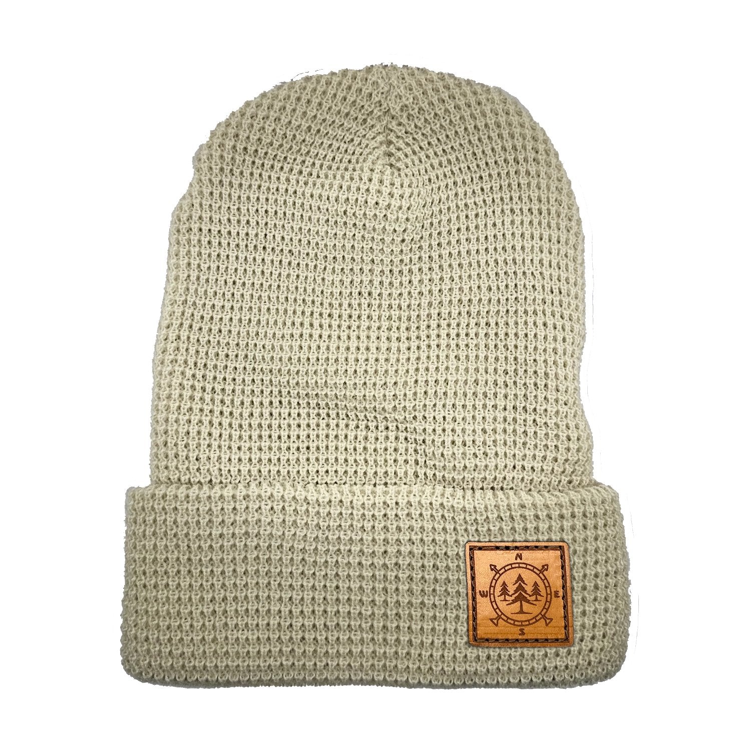 Leather patch beanie. We have sewn on a leather patch that is Full grain, Veg tanned, High-quality leather. The Lost Pine image is laser engraved. Handmade in USA patch, stitched onto a Richardson Beanie.