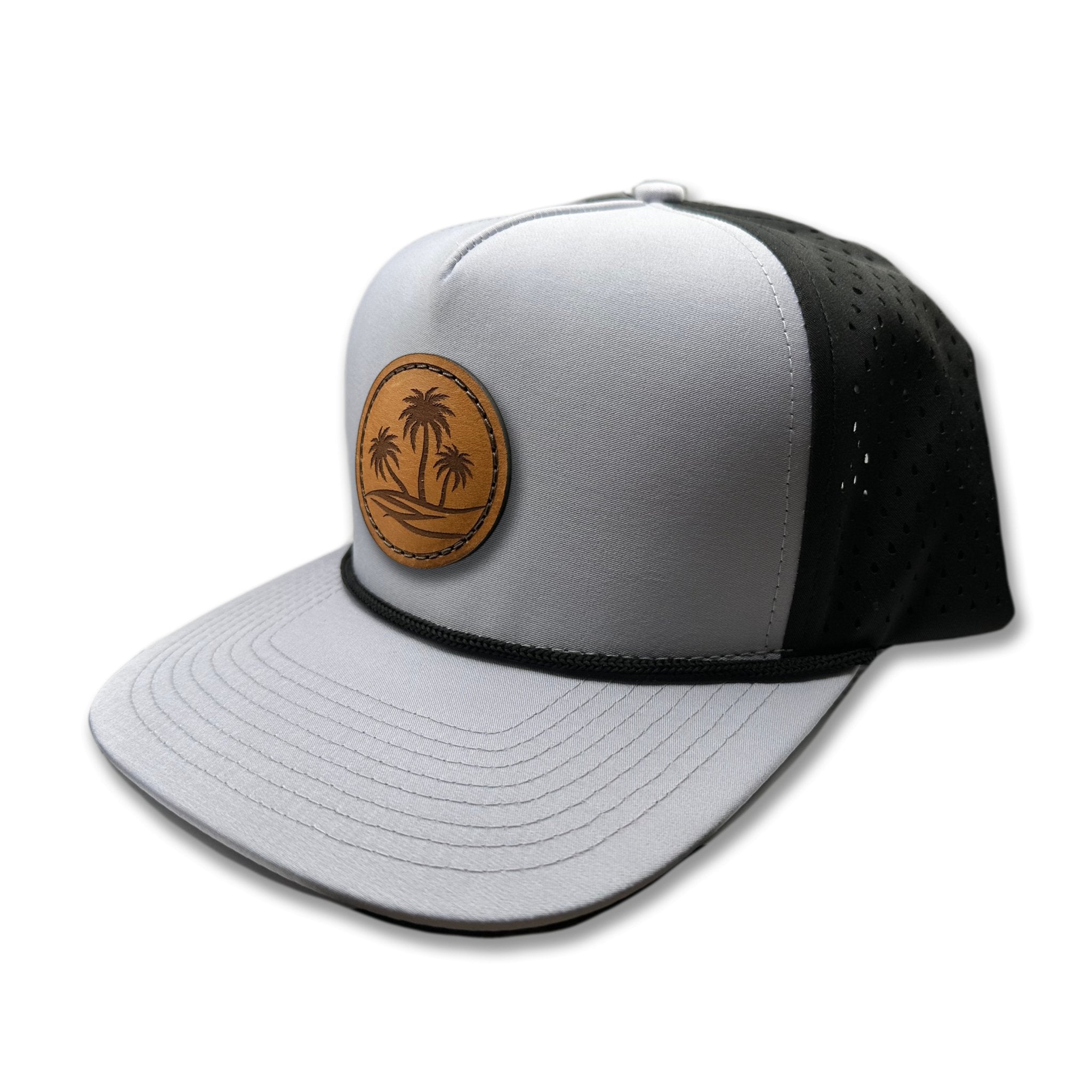 Side view of the Oasis Hat by Outer Wings in grey/black, showcasing the structured build, rope accent, and adjustable snapback closure. A versatile and stylish choice for any outdoor activity.