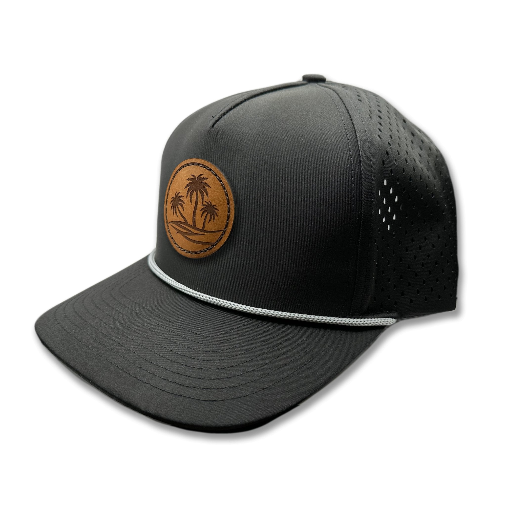 Side view of the Oasis Hat by Outer Wings in black, showing the classic rope detail, structured profile, and adjustable snapback. Perfect for outdoor enthusiasts seeking a stylish, high-profile hat.