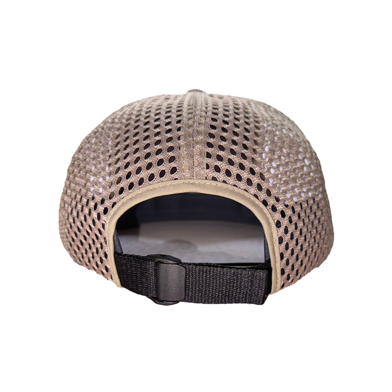 Back view of the Ocean Swell Hat by Outer Wings in Khaki/Khaki, featuring the quick adjust pack webbing backstrap and wide-set mesh back for breathability. The hat's low profile, unstructured design provides a comfortable and versatile fit, perfect for outdoor adventures.