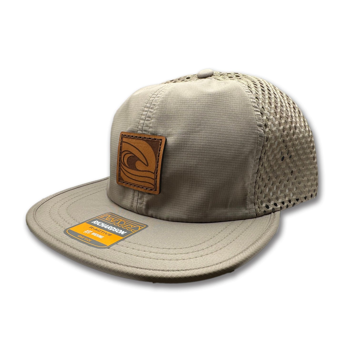 Side view of the Ocean Swell Hat by Outer Wings in Khaki/Khaki, showcasing the breathable mesh back, flex packable visor, and quick adjust backstrap. A versatile and stylish outdoors hat for beach and mountain activities.