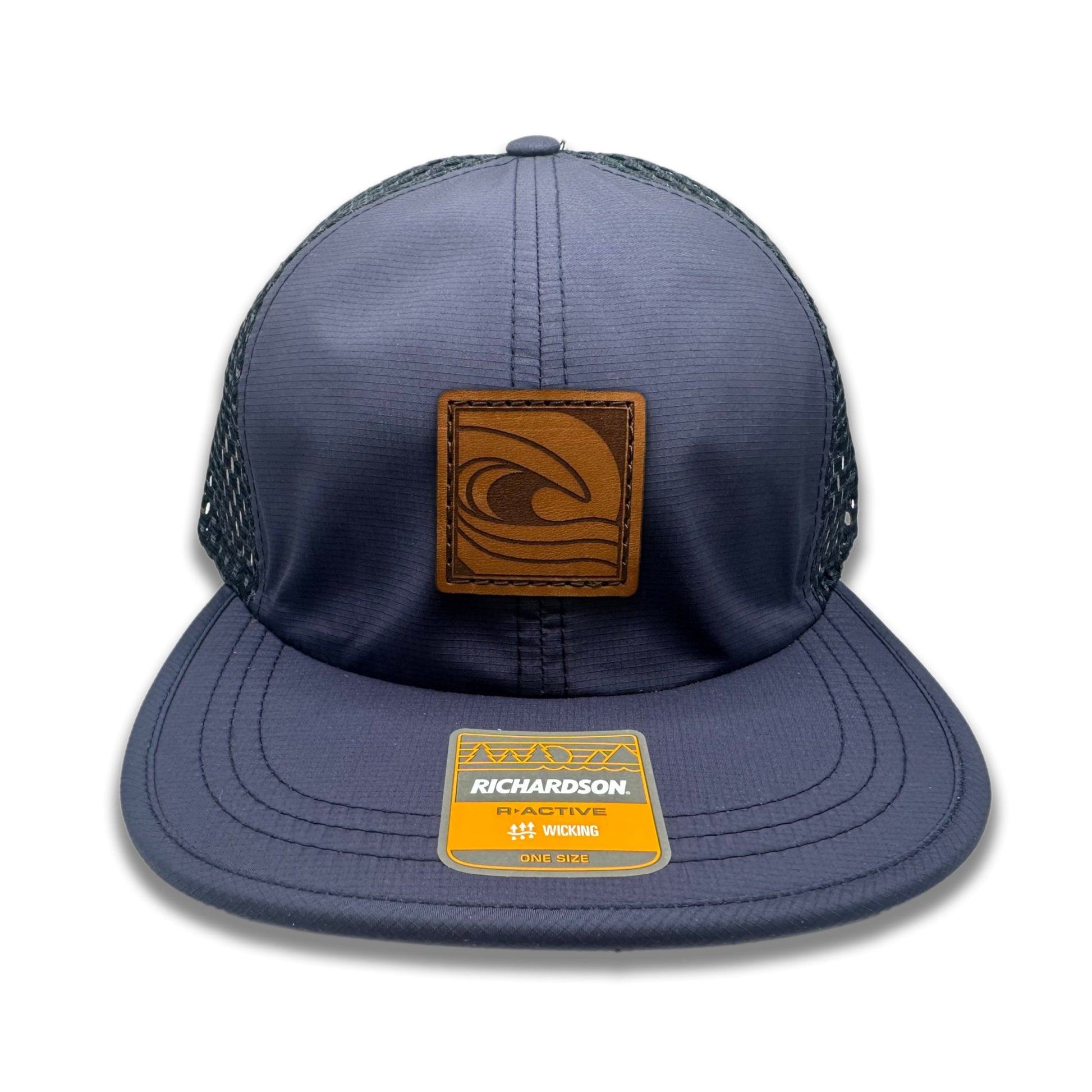 Front view of the Ocean Swell Hat by Outer Wings in Navy/Navy, featuring a low profile, unstructured Richardson 935 hat with a square ocean wave patch. A stylish choice for beach lovers and outdoor enthusiasts.