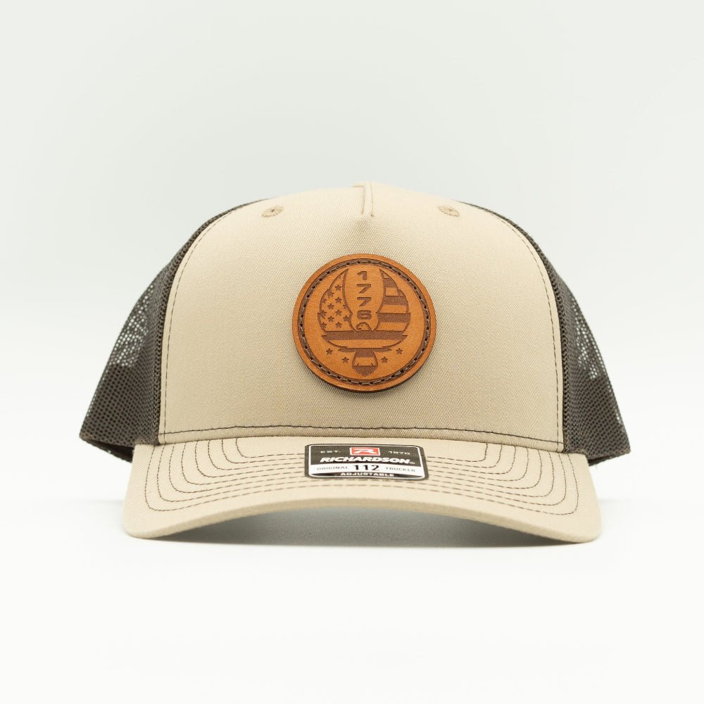 Custom Khaki/Brown Richardson Leather Patch hat. Our custom designed leather patch is laser engraved and sewn onto a Richardson 112 Hat. We use full-grain, veg tanned leather. Our custom leather patches are handmade and designed in Colorado, USA

Color: Khaki/Coffee