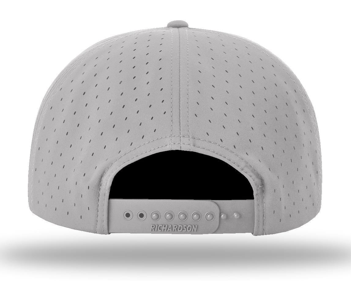 RICHARDSON light gray baseball cap shown from the back, featuring a perforated fabric crown and an adjustable snapback strap.

Color: Silver