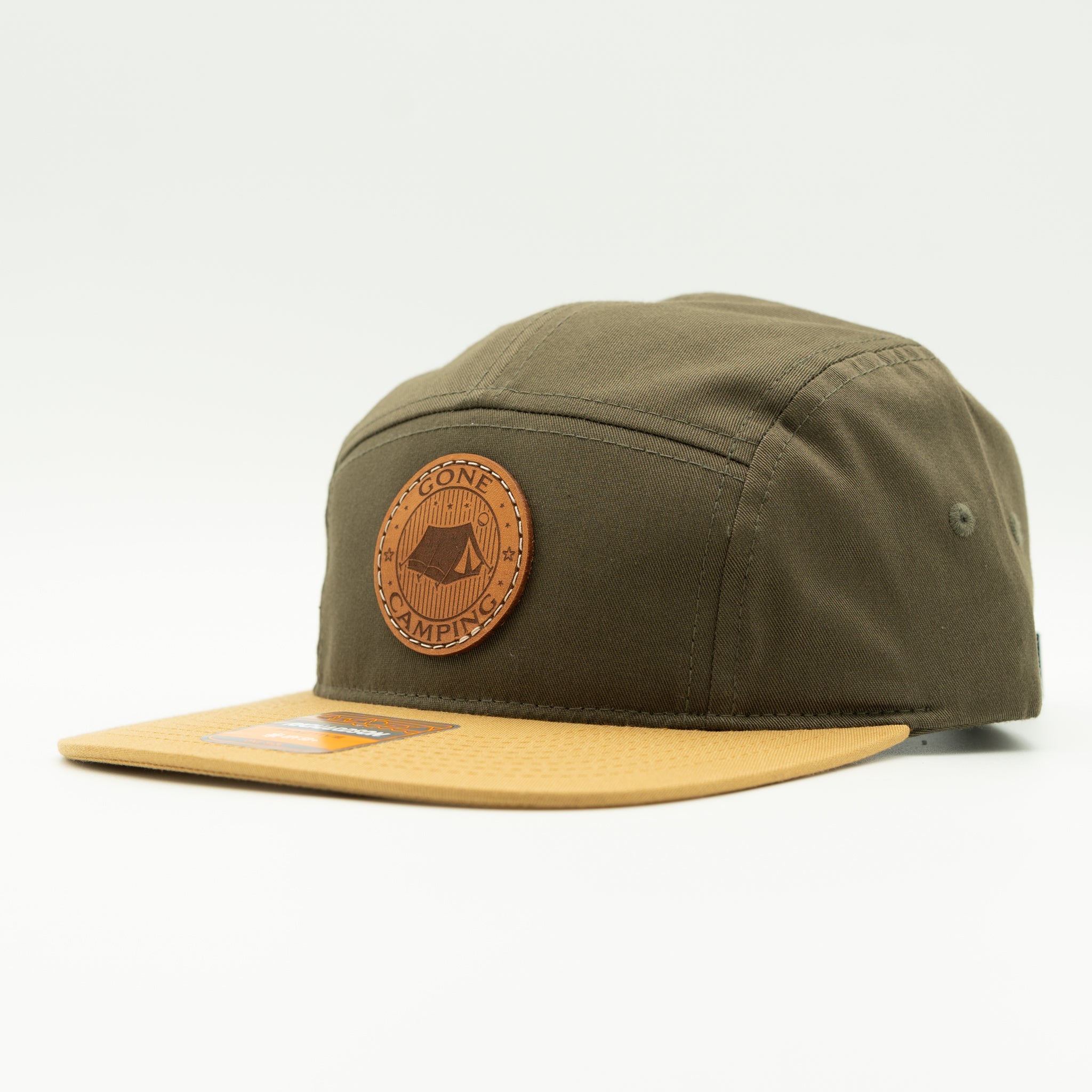 Side view of loden and biscuit Richardson 217 Gone Camping camper hat with tan flat bill.

Color: Loden/Biscuit