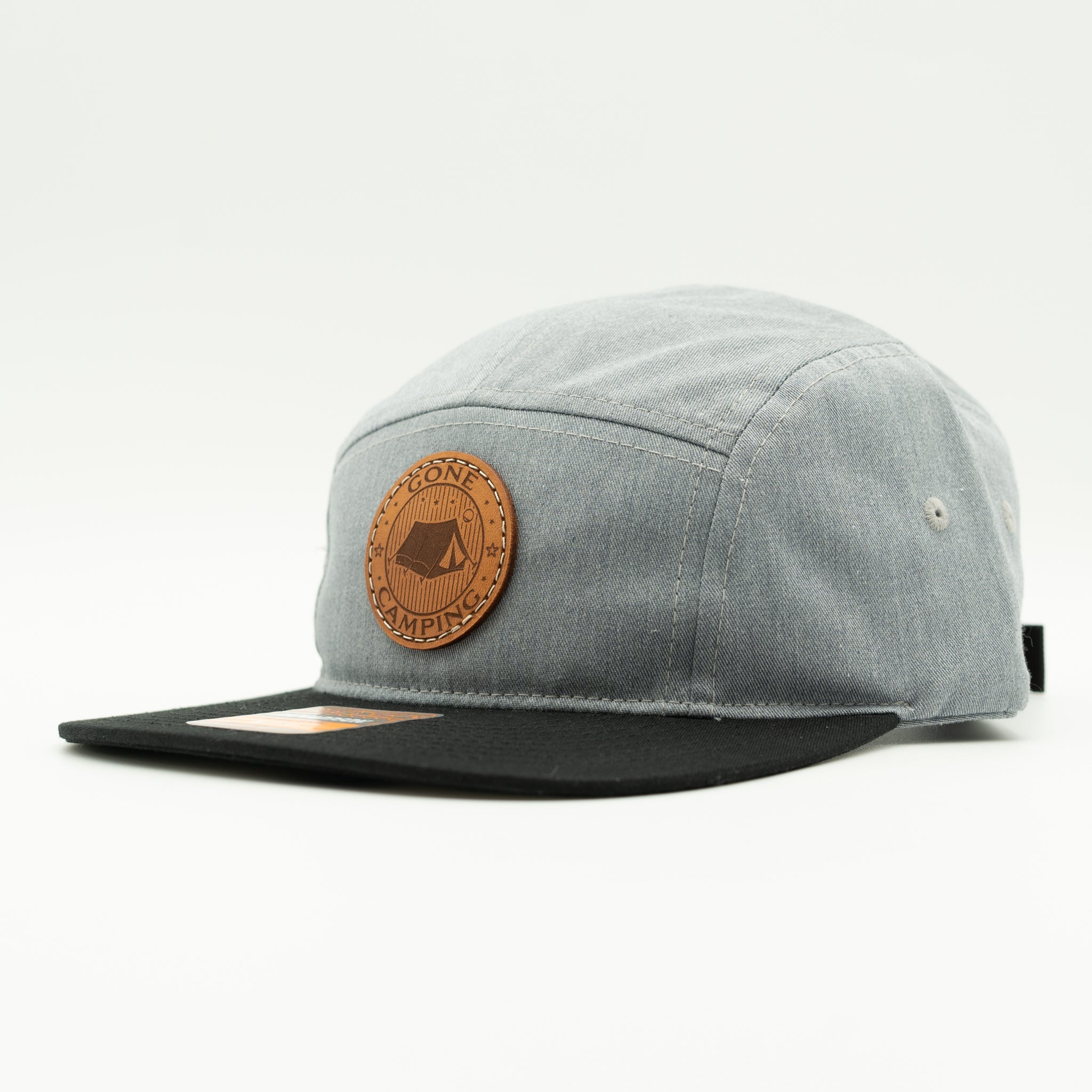 Side view of heather grey and black Richardson 217 Gone Camping leather patch camper hat.

Color: Heather Grey/Black