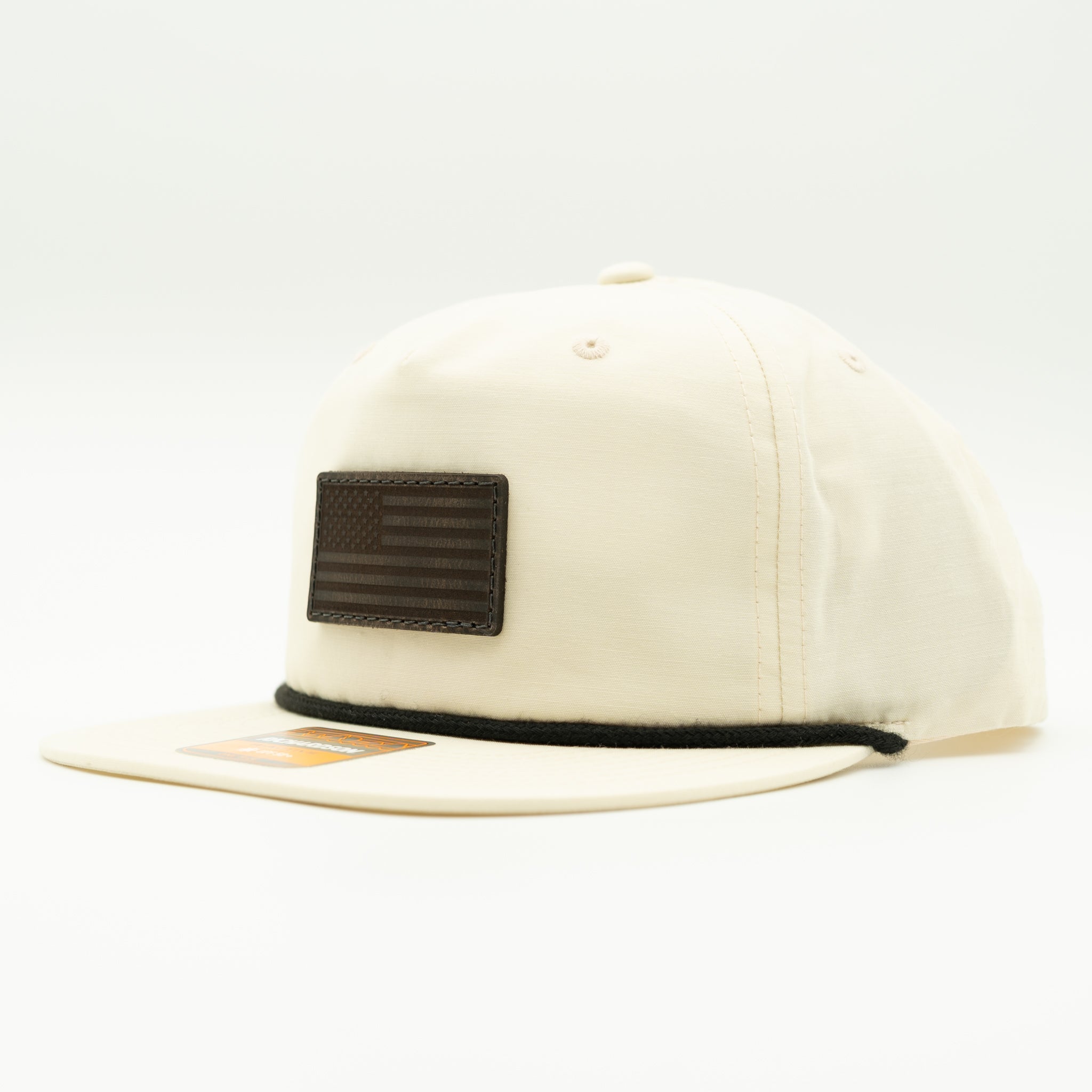 Birch Richardson 256 rope hat, American flag design on charcoal leather patch, low profile fit.

Color: Birch