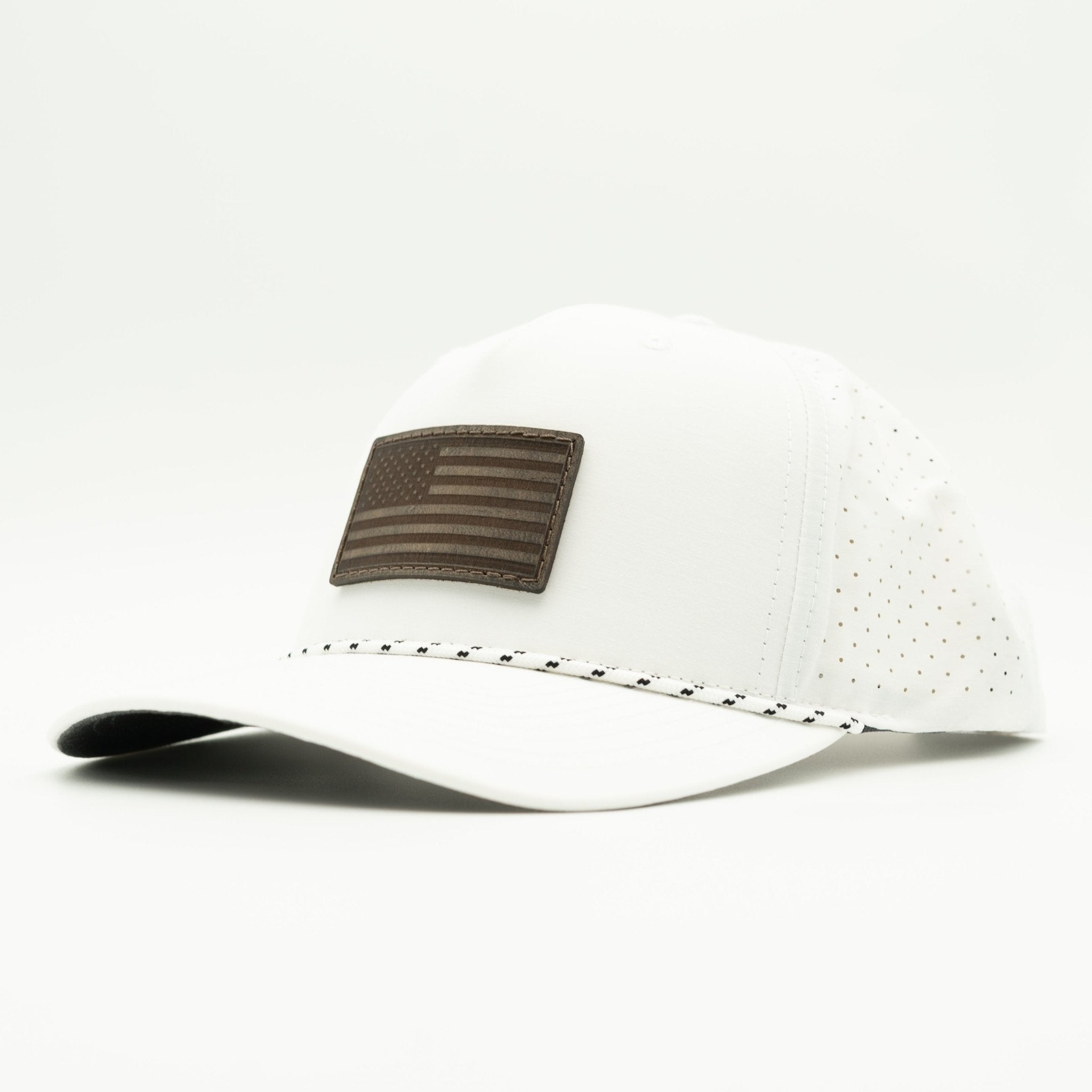 White cap with a brown flag patch on a white background

Color: White/Black