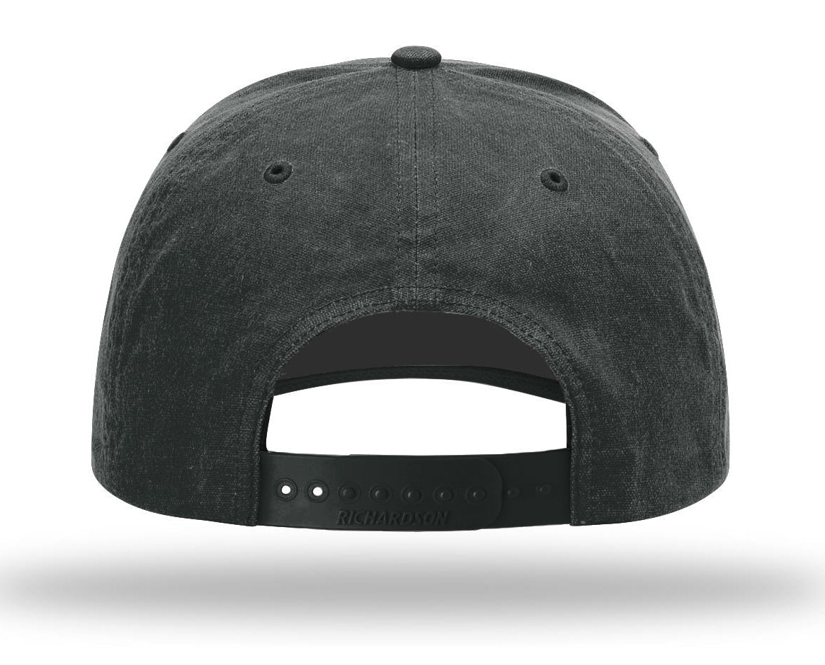 The back view of a dark gray washed cotton baseball cap with an adjustable snapback strap, shown on a white background with a soft shadow.

Color: Dark Olive