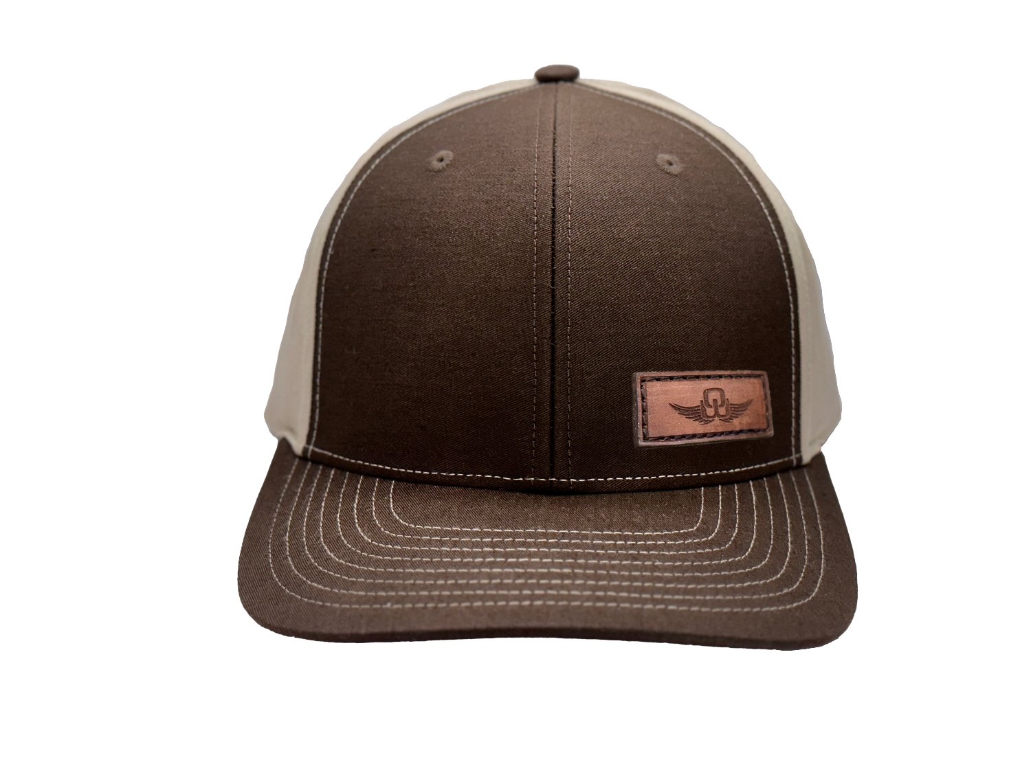 Custom Richardson 312 Leather Patch Hat. Laser Engraved, full-grain, veg tanned, leather patch. We Design and make each custom leather patch in Colorado, USA. We then hand sew each custom patch onto a best selling Richardson hat.