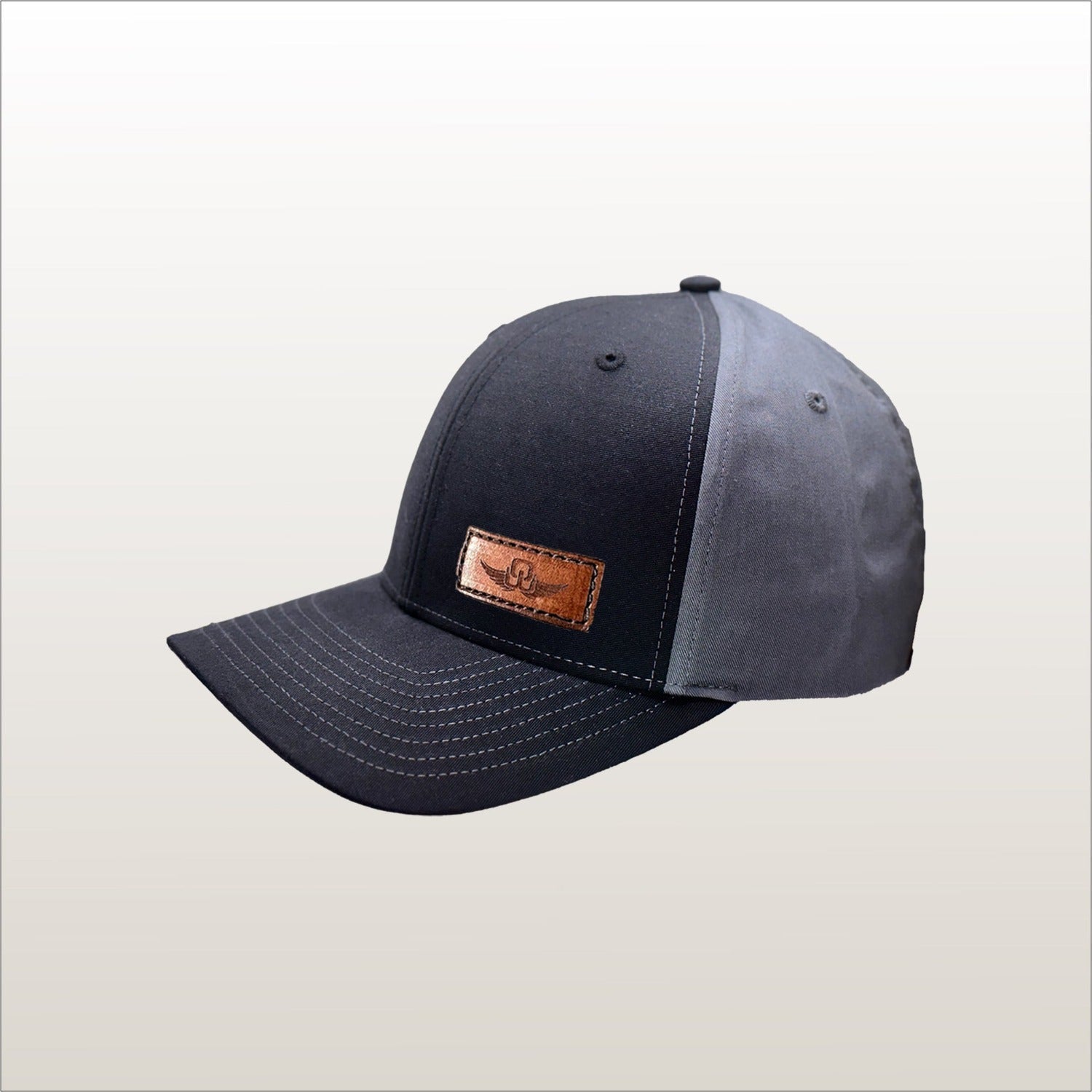 Custom Richardson 312 Leather Patch Hat. Laser Engraved, full-grain, veg tanned, leather patch. We Design and make each custom leather patch in Colorado, USA. We then hand sew each custom patch onto a best selling Richardson hat.