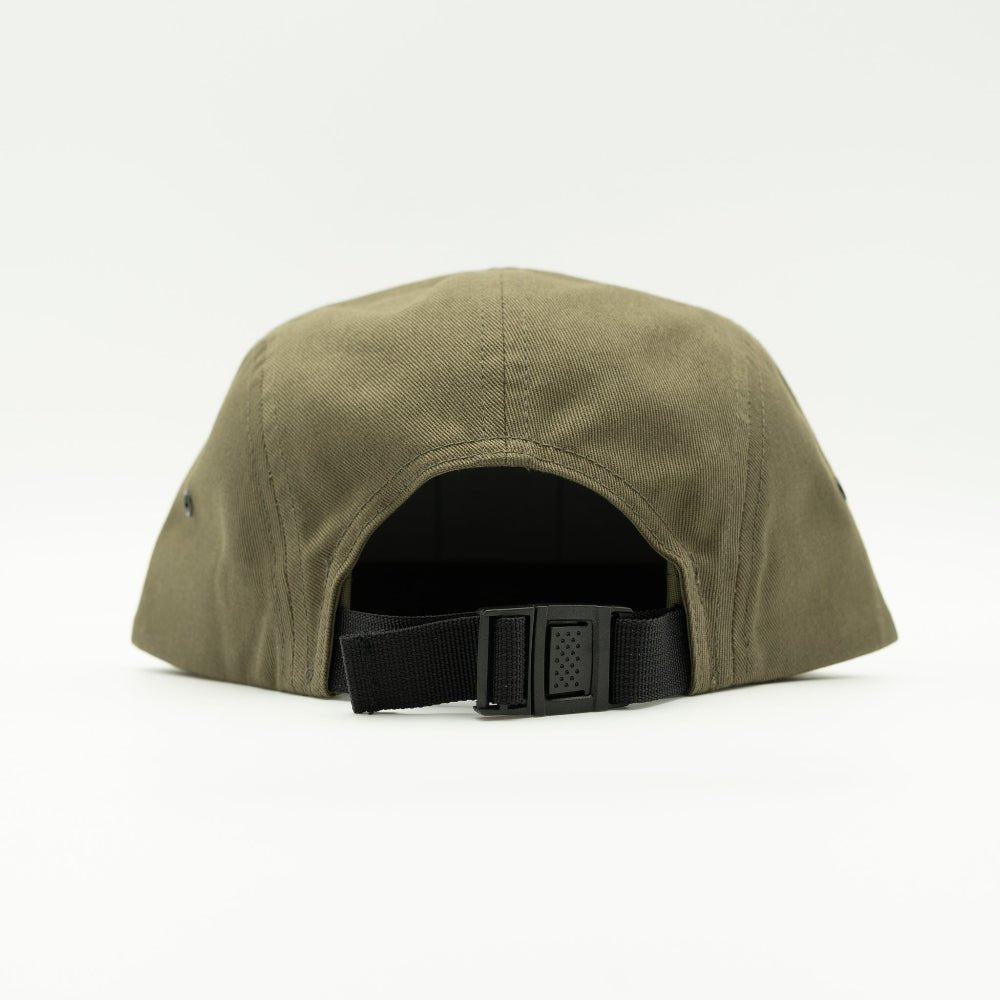 Back view of olive Camp Vibes Only camper hat showing soft 5 panel crown and adjustable strapback closure.

Color: Olive